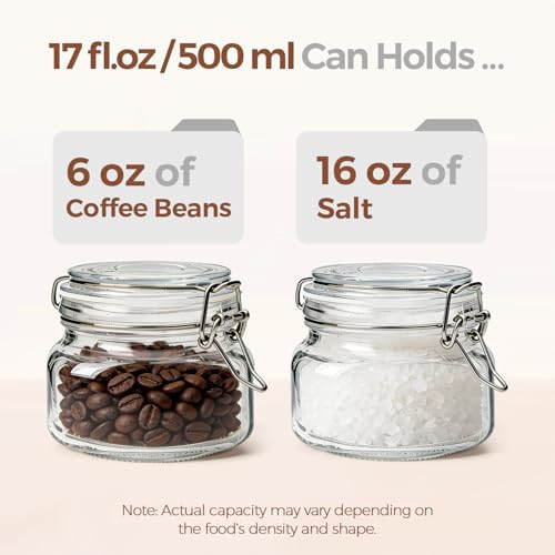 ComSaf Square Glass Food Jars 17 oz 6 Pack for Pickling and Herbs Storage