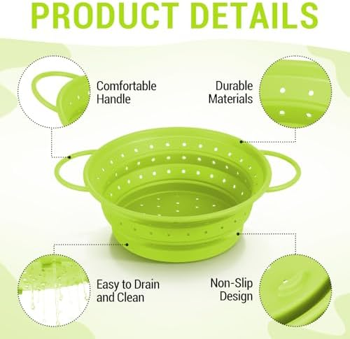 3 Pack Collapsible Colander with Strainer Bowl Set,Green