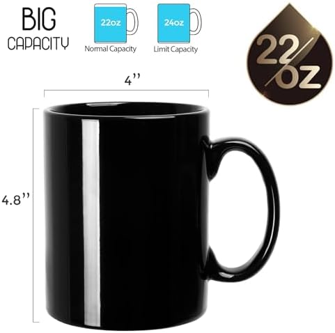 harebe 22 OZ Extra Large Coffee Mug, Smooth Ceramic Boss Giant Tea Cup Big Capacity and Handle for Dad Men, Black