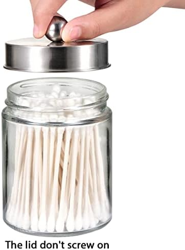 Amolliar Glass Apothecary Jar Qtip Holder Metal Lids 4pc/Brushed Nickel