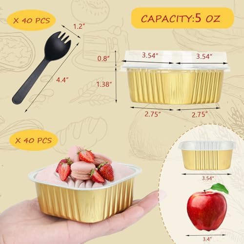 LNYZQUS 5oz Mini Cake Pans with Lids and Spoons, Disposable Brownie Tins