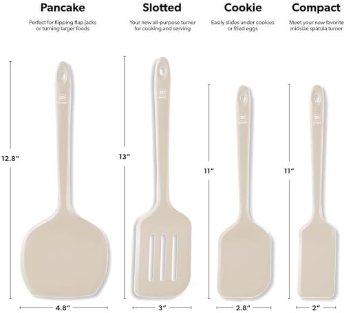 DI ORO Silicone Turner Spatula Set - 600F Heat Resistant, 4-Pc Clay