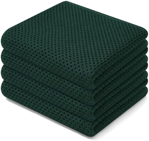 Homaxy 100% Cotton Waffle Weave Kitchen Dish Towels 4-Pack, Blackish Green