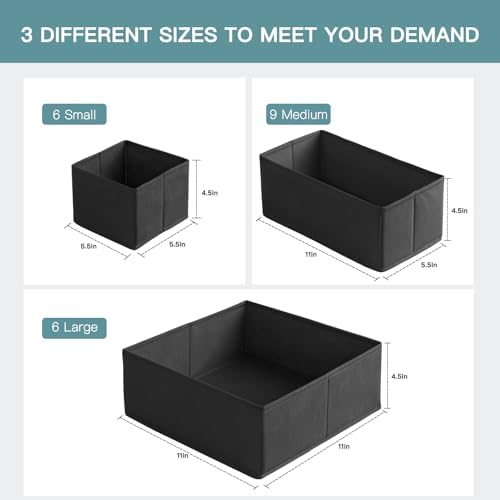 Criusia Drawer Organizer Clothes, 21 Pack Dresser Organizer for Baby Clothes, Underwear, Sock - Foldable Closet Organization and Storage Dividers Bins for Nursery, Bedroom (Black)