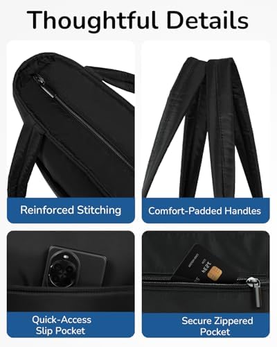 Aosbos Black Lunch Tote Bag,Insulated Lunch Bag For Women,Work,Office