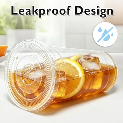 100 Pack 24 oz Disposable Plastic Cups with Lids and Straws