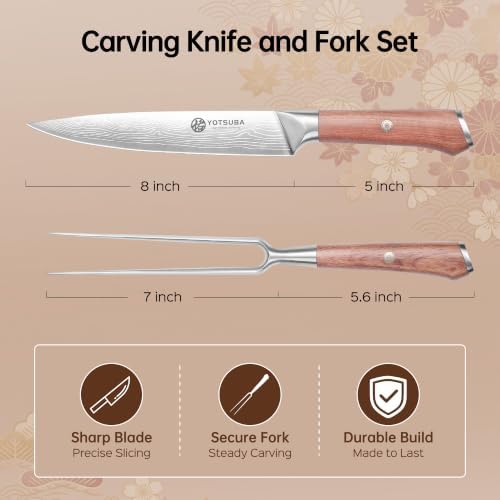 YOTSUBA Japanese Carving Knife and Fork Set with Ergonomic Rosewood Handle