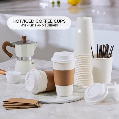 JOLLY PARTY 50 Pack 20 oz Disposable Paper Coffee Cups with Lids & Sleeves