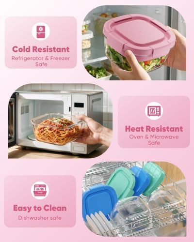 Canfanni Glass Salad Container, 56oz Bowl with Airtight Lids, Tray, Fork