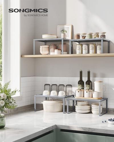 SONGMICS Set of 2 Metal Spice Racks, Stackable Expandable Shelf Risers