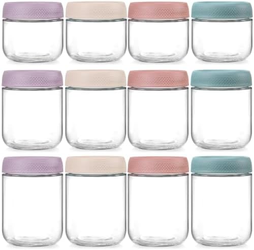 NETANY 12 Pack Overnight Oats Containers with Lids, 16oz & 10oz & 8oz Mason Glass Jars