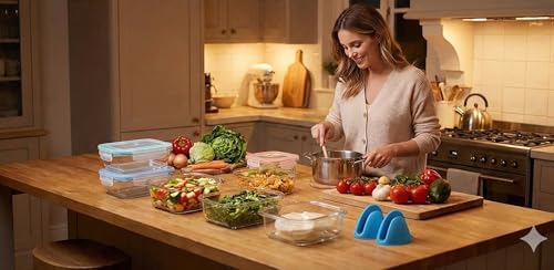 20 Pc Glass Food Storage Containers with Snap Lock Lids, Airtight & Leakproof, Bonus 2 Oven Silicone Gloves, Safe for Dishwasher, Oven, Microwave,Freezer, BPA Free