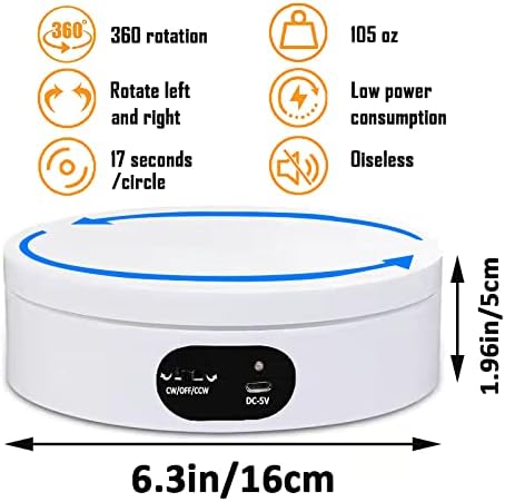 YVV Electric Rotating Display Stand 360°Automatic Mute Photography Rotating Turntable Stand,Cup Display Turner Stand, Rotating Base for Glitter Tumblers Making Supplies Spinner, Record Video 16CM
