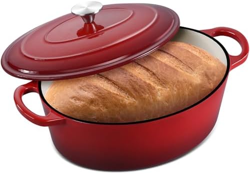 Leonyo 7-Quart Enameled Cast Iron Oval Dutch Oven Pot with Lid, Red