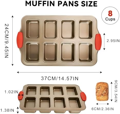 Mini Loaf Pans 8 Cavity Loaf Baking Pans With Silicone Handle Gold