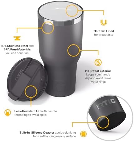 RTIC 40oz Essential Tumbler with Lid, Ceramic Lined, Graphite