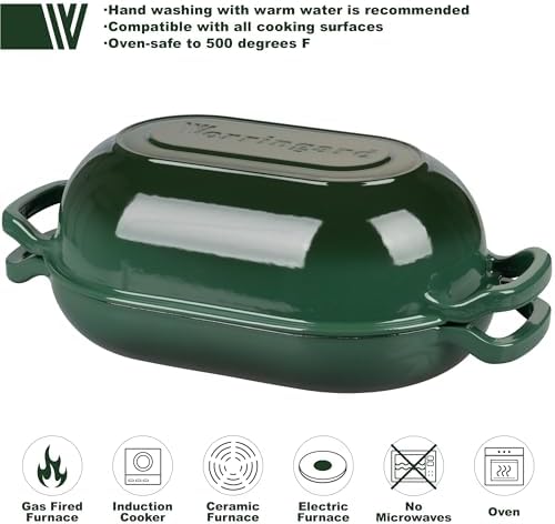 VORRINGARD Enameled Cast Iron Sourdough Bread Oven, Dutch Oven, Loaf Cast Iron Bread Pan for Homemade Bread Baking, Meatloaf Pan with Lid, 5QT, Dark Green
