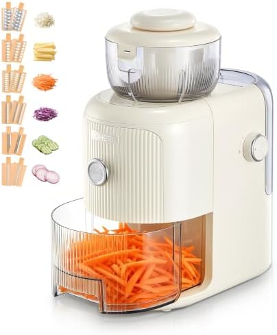 FOHERE Electric Cheese Grater, 6 in 1 Slicer Shredder for Kitchen