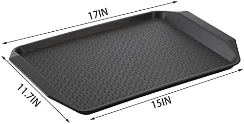 Cedilis 12 Pack Plastic Fast Food Trays for Eating, 17IN x 11.7IN Black Restaurant Serving Trays with Handles, Rectangular Cafeteria Tray for Coffee, Parties, Lunch Table, Kitchen, Non Skid