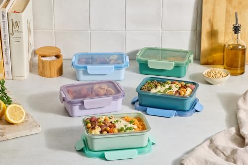 Ello Color Lock Ceramic-Coated 3.4 Cup Meal Prep Containers, 10 Pc, Blue