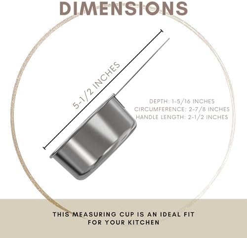 1/2 Cup Stainless Steel Measuring Cup | Sturdy Metal 125 ml | 125 cc | 4 oz | Single Cup for Wet and Dry Ingredients | Great for use as 1/2 Cup Dog Food Scoop - 12 PK