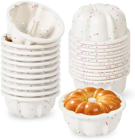 Vinino 4 Inch Silicone Fluted Tube Cake Pan with Reinforced Frame, 24-Pack