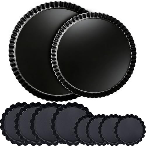 Tart Pan Set, 10 & 9 Inch Tart Pans with 5 & 4 Inch Mini Tart Pans Removable Bottom, Quiche Pan Carbon Steel Heavy Duty Nonstick Pie Pan- Fluted Edges for Baking Fruit Tartets, Pastries