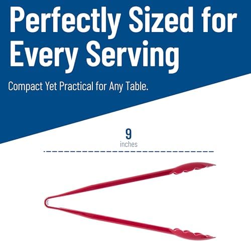 Carlisle FoodService Products Carly Tongs, Plastic Serving Tongs, for Kitchens, Restaurants, and Catering, Acetal, 8.85 Inches, Red, (Pack of 12)
