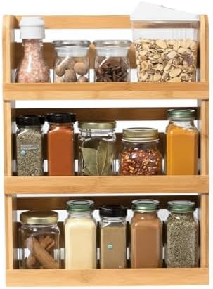 Lipper International 8840 Bamboo 3-Tier Spice Rack, 2.75-inch Depth Accommodates many Types of Spice Jars