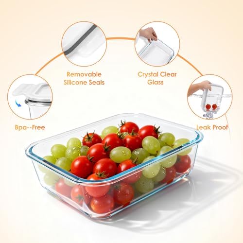 2 Pack 78oz/9.8 CUPS Large Glass Storage Containers with Lids