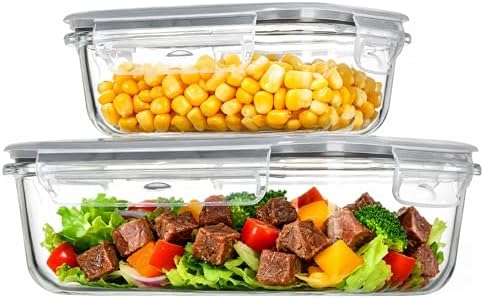 Vtopmart Glass Food Storage Containers, 35oz + 12.5oz with Lids