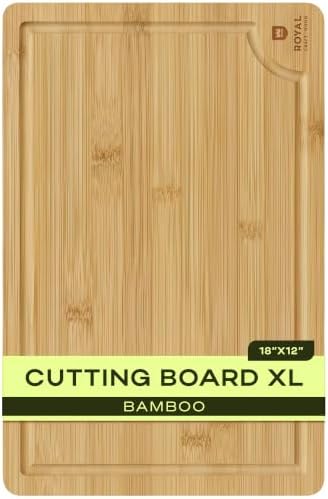 ROYAL CRAFT WOOD Wooden Cutting Boards for Kitchen Meal Prep & Serving - Bamboo Wood Serving Board Set with Deep Juice Groove Side Handles - Charcuterie & Chopping Butcher Block for Meat