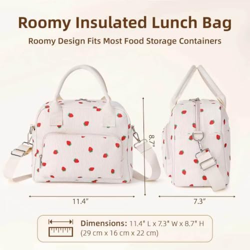 LOVELYWIND Large Insulated Lunch Bag Women, Cute Strawberry Lunch Box 12L