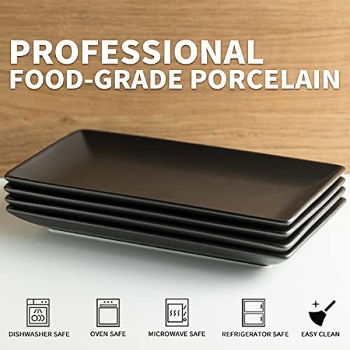 YHOSSEUN Ceramic Serving Platters Set of 4, 9.8 In Black Rectangular Plates