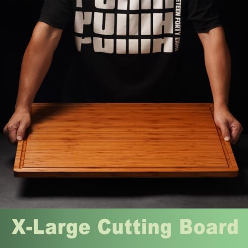 Allsum Extra Large Carbonized Bamboo Wood Cutting Boards for Kitchen, Huge Chopping Board with Juice Grooves & Handles Resisting to Warping and Cracking, Huge Charcuterie Boards, 24"L x 18"W