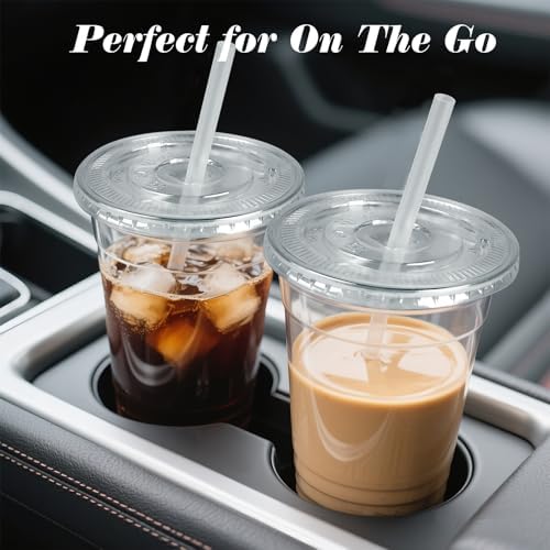 Ginkgo 50 Pack 20 oz Plastic Iced Coffee Cups with Lids and Straws