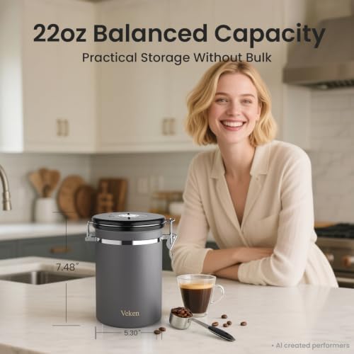 Veken Coffee Canister, Airtight Stainless Steel Food Storage Container,22OZ