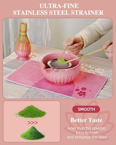 ZENS Premium Matcha Whisk Set, 6pcs Cearmic Matcha Kit & Tools, Pink