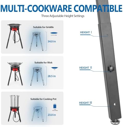 OuterMust Outdoor Cooker Wok Station with Cover, Iron Wok, Electronic Ignition & Adjustable Support Stand, 54000 BTU Burner for BBQ, Backyard