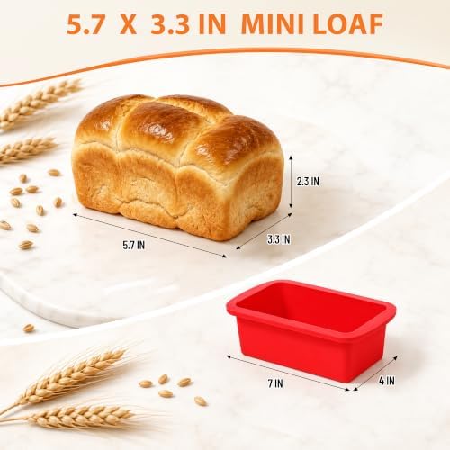 CAKETIME Mini Loaf Pans - 5.7x3.3 Silicone Bread Loaf Pans for Baking