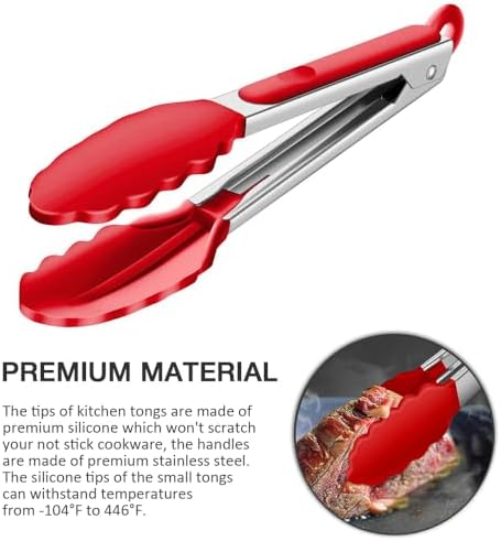 7 inch Small Serving Tongs with Silicone Tips 3 Pack(Red)
