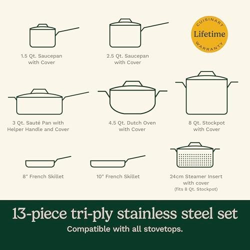 Cuisinart FCT-13 French Classic Tri-Ply Stainless 13-Piece Cookware Set