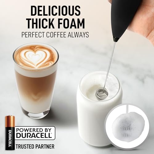 Zulay Kitchen Powerful Milk Frother Wand With Duracell Batteries - Ultra Fast Handheld Drink Mixer - Electric Whisk Foam Maker for Coffee, Lattes, Cappuccino & Matcha - Double Whisk - Exec Black