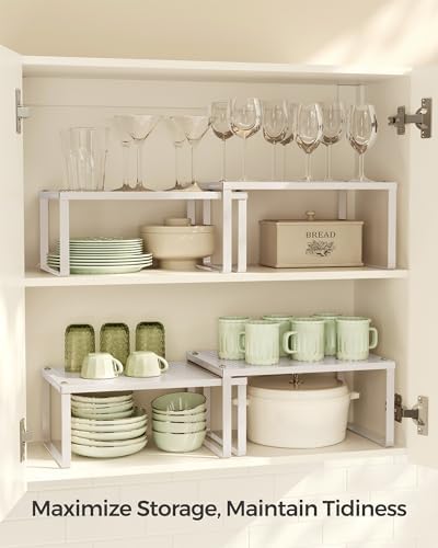 SONGMICS Set of 2 Metal Spice Racks, Stackable Expandable Shelf Risers