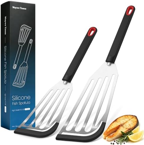 2Pcs Silicone Fish Spatula for Nonstick Cookware,Slotted Turner for Cooking