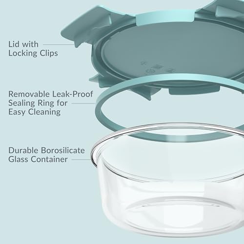 Bentgo Glass Leak-Proof Food Storage Set, 6 Piece, Airtight Lids, BPA-Free