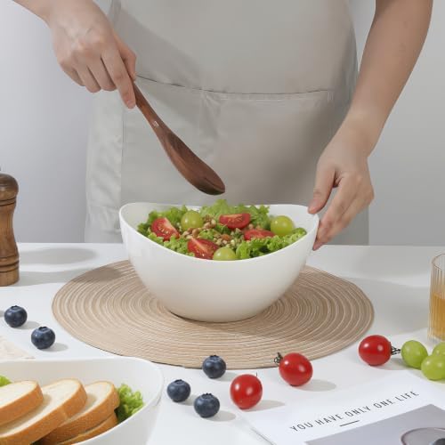 Samsle Porcelain Large Serving Bowl Set (9 inch),48 Oz Big Salad bowls, Large Serving Dishes for Entertaining, Party Dinner,Side Dishes, Oval Shape, Microwave & Dishwasher Safe,Set of 2, White