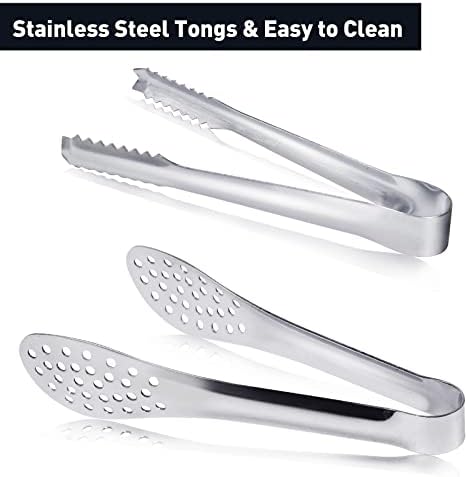 JCREN 12 Pack Mini Tongs - Small Stainless Steel Food Tongs for Serving Appetizers, Tea Party, Coffee, Desserts - 5 inch - Silver