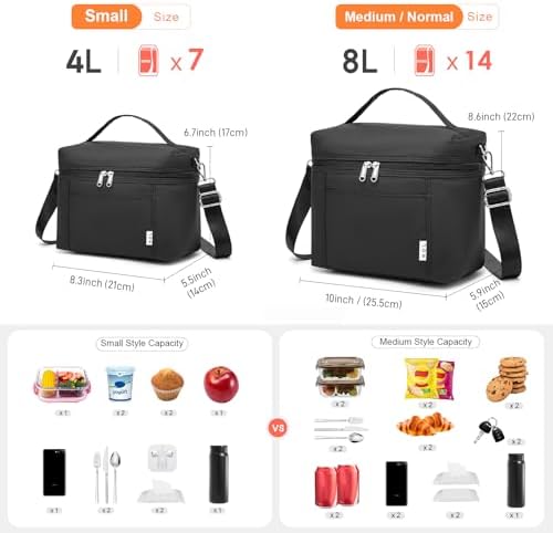 NOL Small Insulated Lunch Bags for Women Cooler Bag Lightweight Nylon Waterproof Lunch Box For Work, Fits 7 Cans 330ml(Small, Black)
