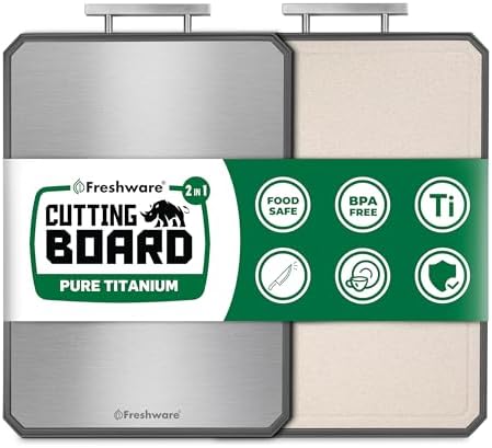 Freshware Titanium Cutting Board for Kitchen, Doble Sided and Non Slip Cutting Boards with Handle, Pure Titanium/PP, Chopping Board with Juice Grooves, Dishwasher Safe, Large 16.2" by 11"